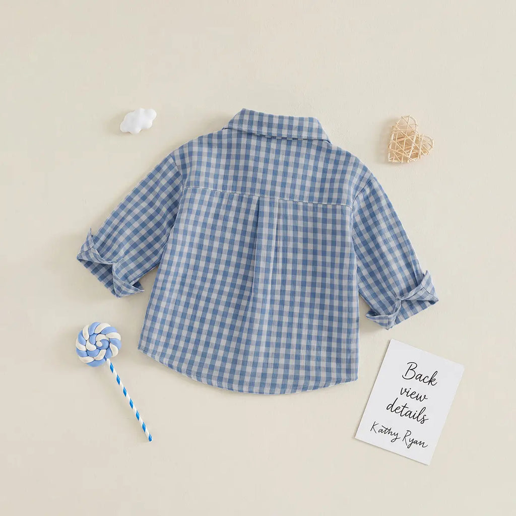 Boys Blue Checked Long Sleeve Shirt Shirts