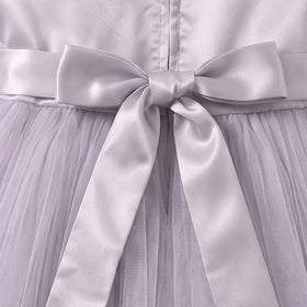 Girls Grey Floral Applique Fit & Flare Party Dress Party Dresses