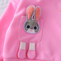 Girls Pink Solid Rabbit Applique Hooded Sweatshirt With joggers Set 2 pc. Sets