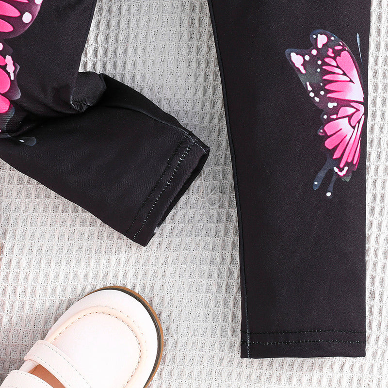 Girls Black Butterfly Print Leggings Multipack Set - Pack of 3 Leggings & Tights