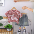Boys Dark Pink Typographic Print T-Shirt With Denim Shorts Set Sets Pink 1-2 Y