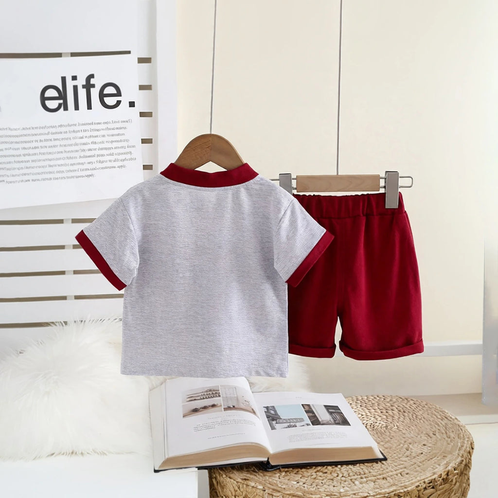 Girls Maroon Mushroom Embroidered T-Shirt With Shorts Set Sets