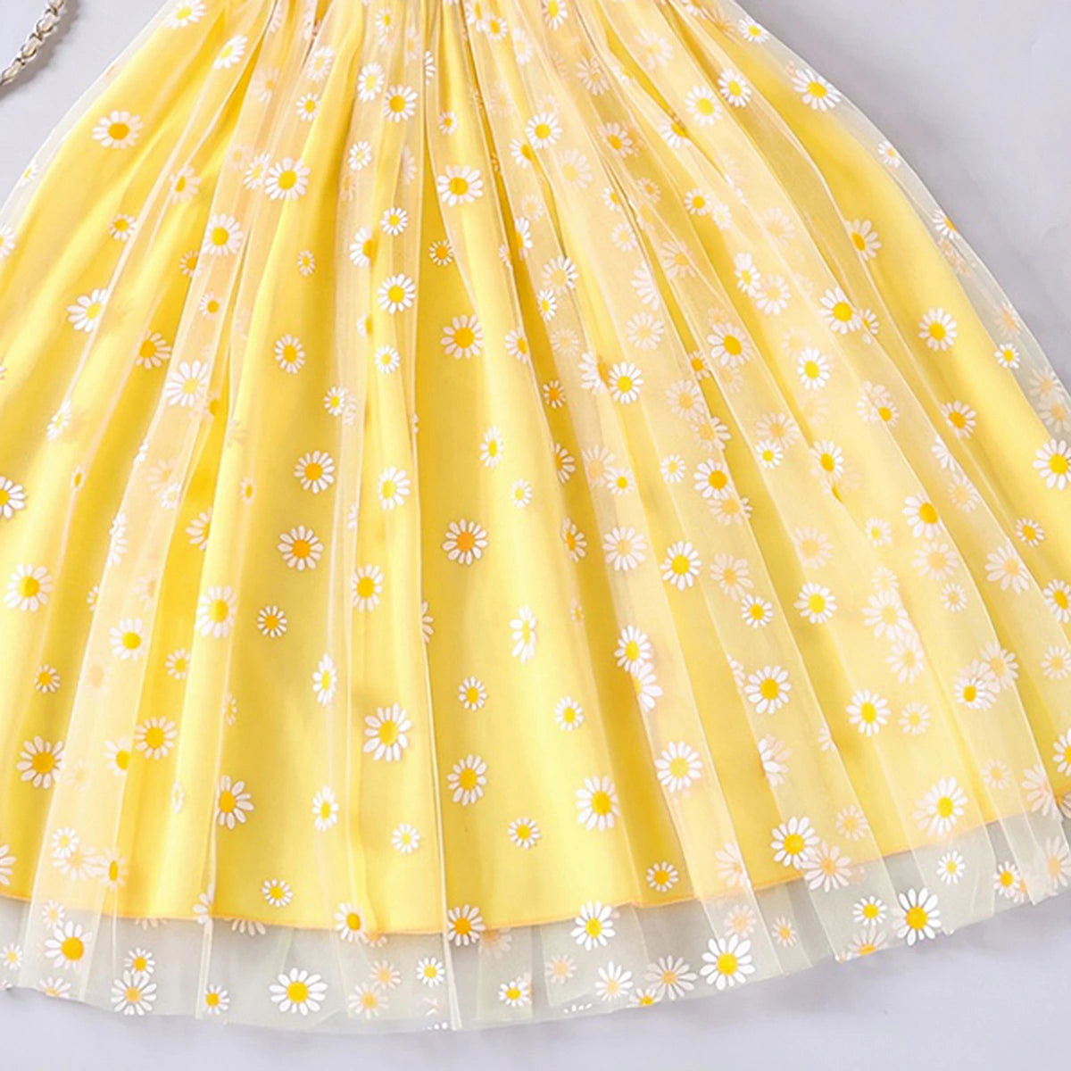 Girls Yellow Floral Print Sleeveless Fit & Flare Dress Casual Dresses