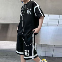 Boys Black Typographic Printed Short Sleeve T-Shirt With Shorts Sets 2 pc. Sets