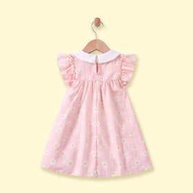 Girls Light Pink Floral Print Flutter Sleeve A-line Dress Casual Dresses