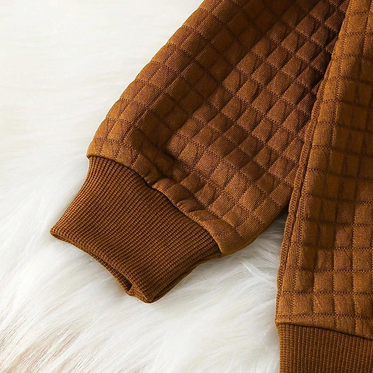 Girls Brown Waffle Knit Sweatshirt with Animal Print Flared Pants Set Sets