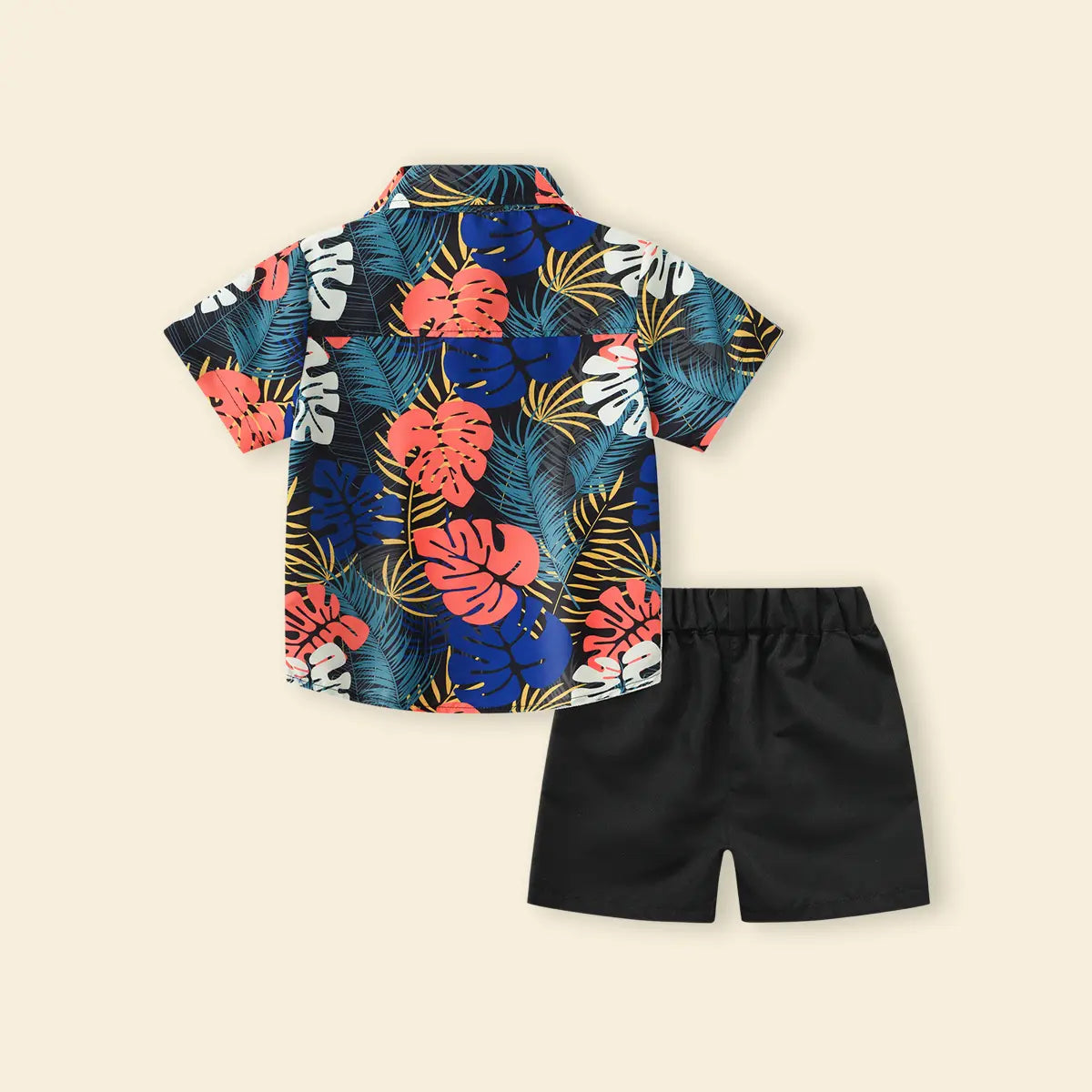Boys Black Tropical Print Short Sleeves Shirt With Shorts Set Sets