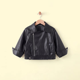 Girls Black Faux Leather Long Sleeve Jacket Coats & Jackets Black 1-2 Y