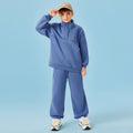 Boys Blue Solid High Neck Sweatshirt With Joggers Winter Co-ord Sets 2 pc. Sets Blue 7-8 Y