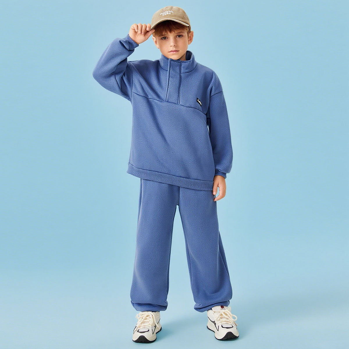 Boys Blue Solid High Neck Sweatshirt With Joggers Winter Co-ord Sets 2 pc. Sets Blue 7-8 Y
