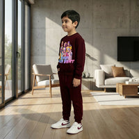 Boys Maroon K-Pop Nova Beat Graphics Sweatshirt With Jogger Co-ord Sets Sets