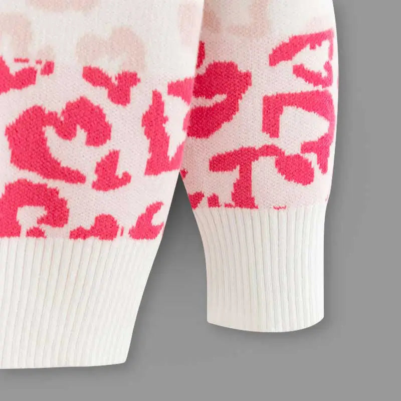 Girls Off White Self-Design Leopard Patterns Sweater Sweaters & Cardigans