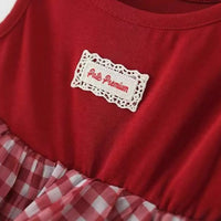 Girls Red Checked Sleeveless Layered Dress Casual Dresses