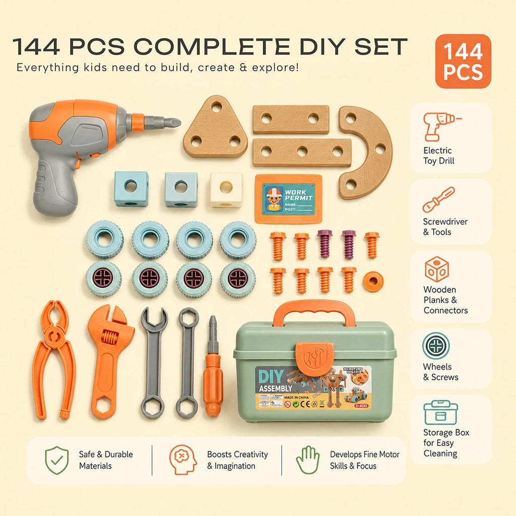 Kids Tool Box Toy Set - 144 Piece STEM Building Kit with Tools and Storage Case Trending Accessories