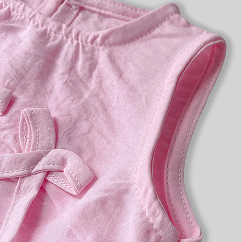 Girls Pink Bow Appliqued A-line Dress With Ruffled Hem Casual Dresses