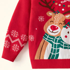 Boys Red Snowman Graphic Long Sleeve Sweater Sweaters & Cardigans