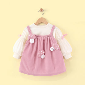 Girls Pink Textured Puff Sleeve Pinafore Dress Casual Dresses Pink 1-2 Y