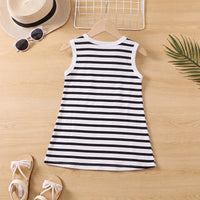 Girls Black Striped Sleeveless Midi Dress Casual Dresses