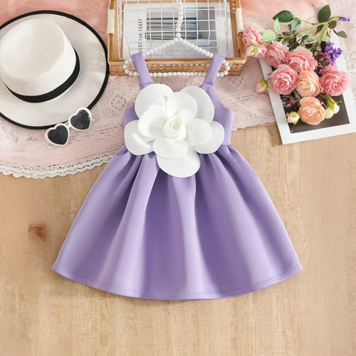 Girls Purple Flower Applique Fit & Flare Party Wear Dress Party Dresses Purple 2-3 Y
