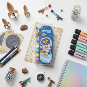 Boys Blue Space Astronaut Pencil Box With Keychain Trending Accessories