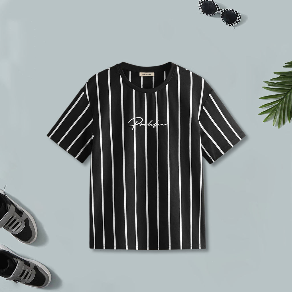 Boys Black And White Striped Short Sleeves T-Shirt ( Pack Of 2 ) Tshirts