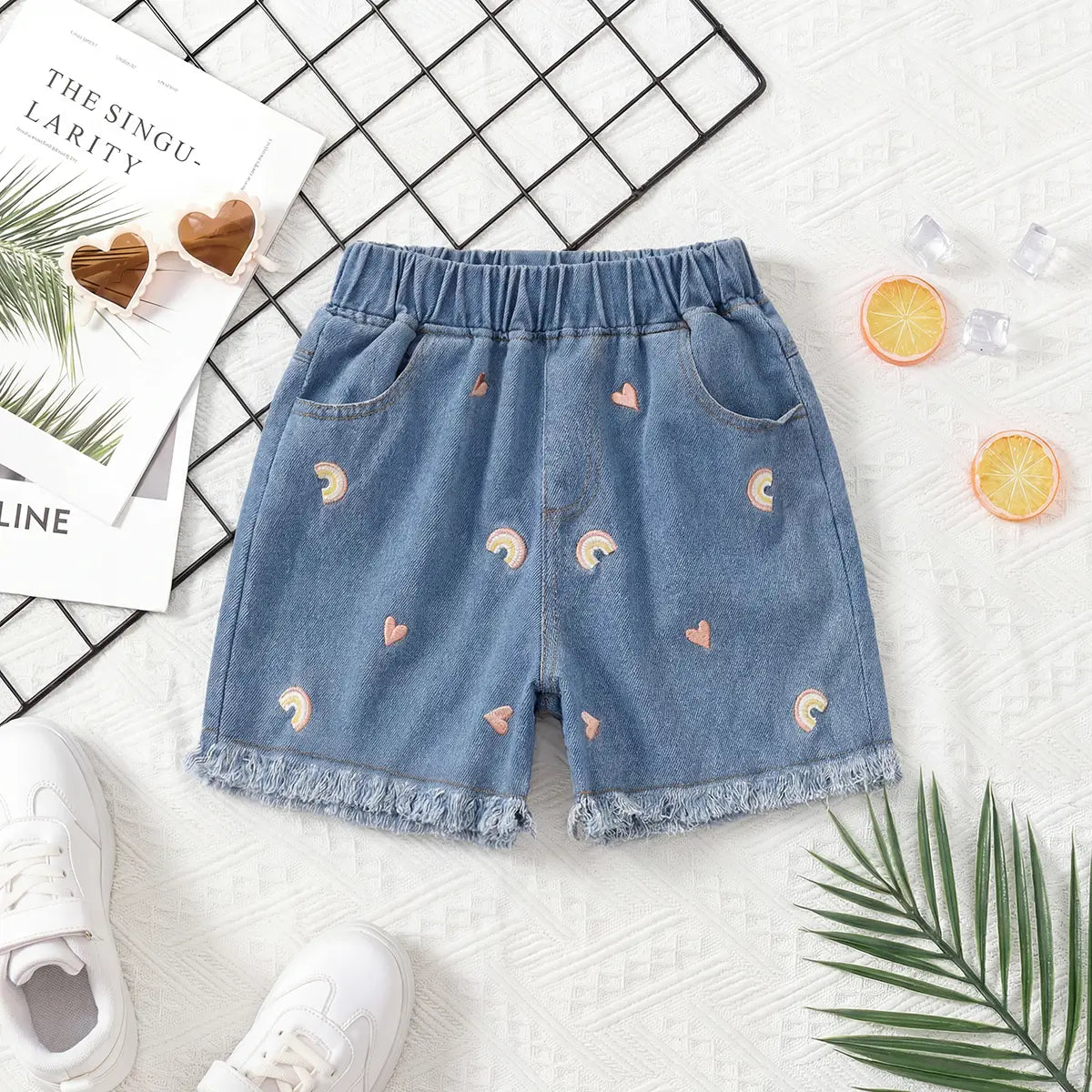 Girls Blue Embroidered Denim Shorts Shorts Blue 2-3 Y