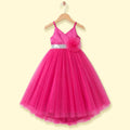 Girls Fuchsia Solid Sleeveless Party Gown Party Dresses Fuchsia 2-3 Y