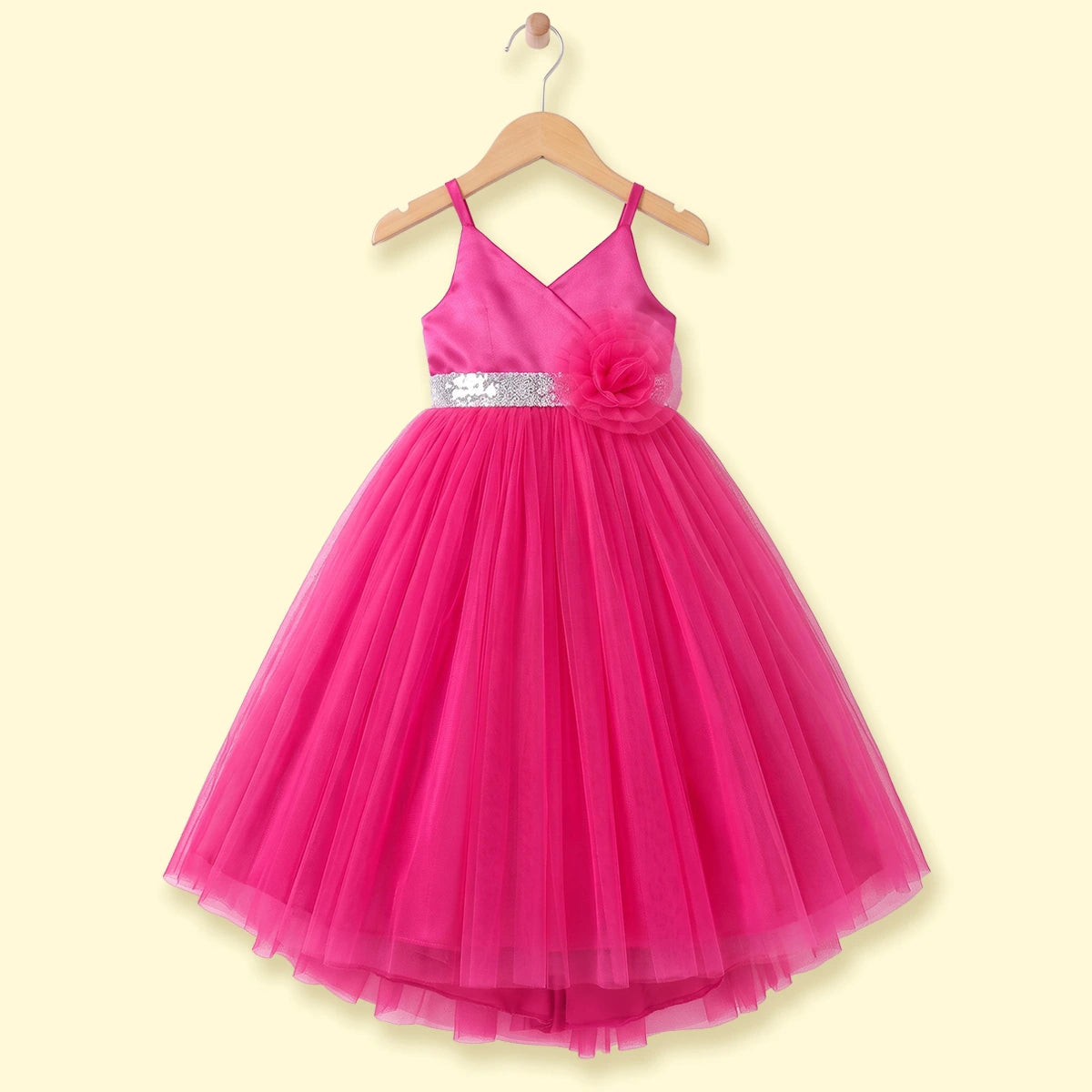 Girls Fuchsia Solid Sleeveless Party Gown Party Dresses Fuchsia 2-3 Y
