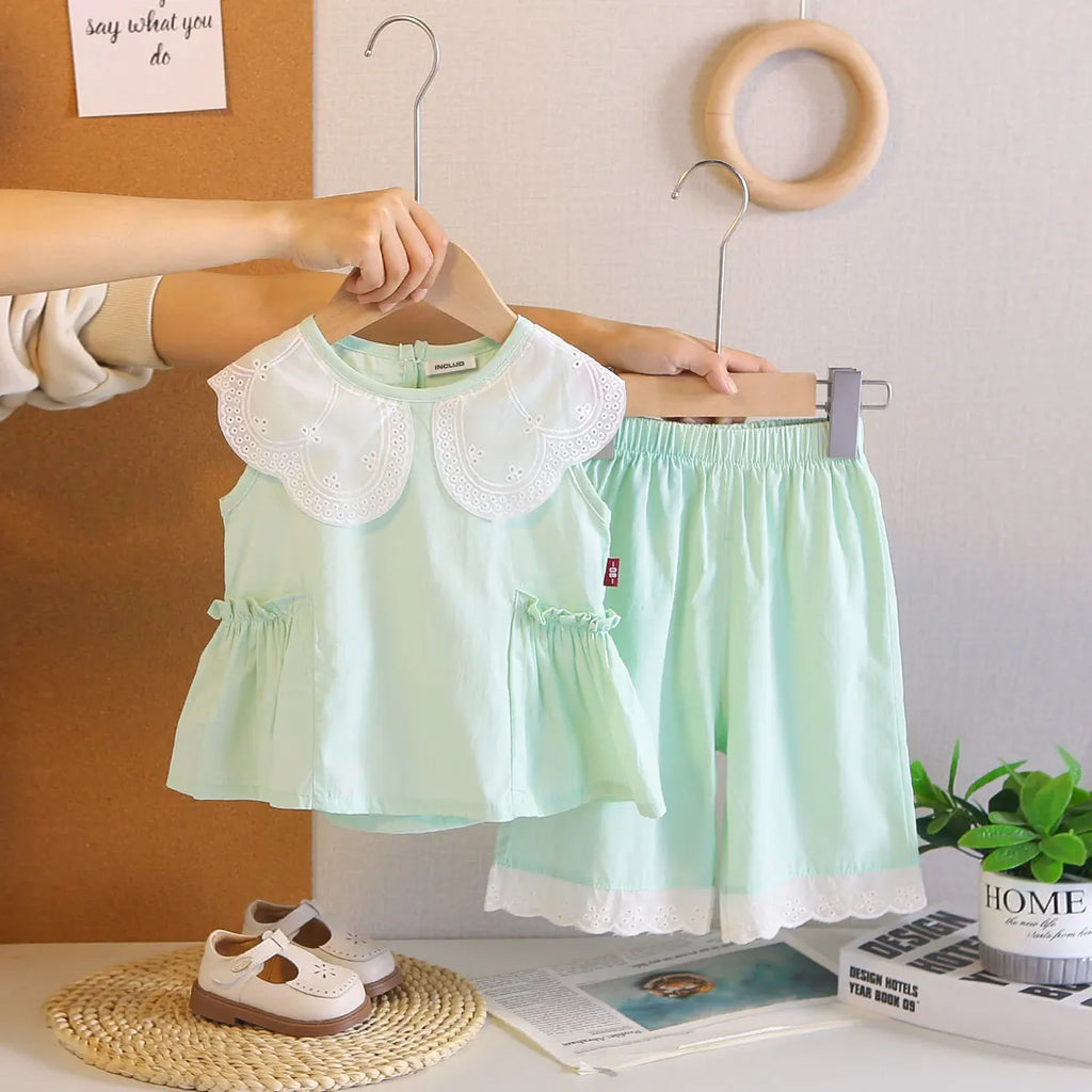 Girls Mint Green Sleeveless Top & Capri Co-ord Sets Sets Green 1-2 Y