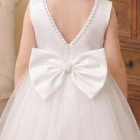 Girls Off White Beaded Neck Sleeveless Fit & Flare Party Wear Dress Party Dresses