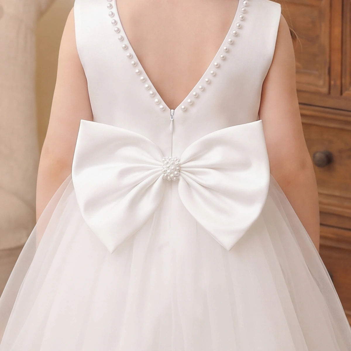 Girls Off White Beaded Neck Sleeveless Fit & Flare Party Wear Dress Party Dresses