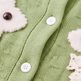 Girls Sage Green Bunny Applique Long Sleeve Cardigan Sweaters & Cardigans