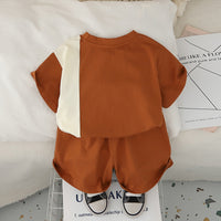 Boys Brown Typographic Printed Color-blocked T-Shirt With Shorts Set 2 pc. Sets