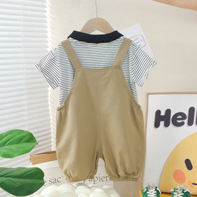 Boys Black Striped Polo T-Shirts With Dungaree Set 2 pc. Sets
