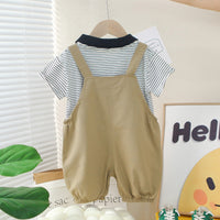 Boys Black Striped Polo T-Shirts With Dungaree Set 2 pc. Sets
