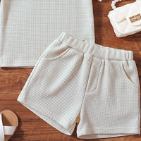 Boys Cream Waffle Knit Raglan Sleeve T-Shirt With Shorts Sets 2 pc. Sets