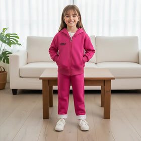 Girls Fuchsia Hooded Zip-up Jacket With Pant Co-ord Sets Sets Fuchsia 1-2 Y