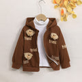 Girls Brown Friend Printed Front Zipper Hooded Winter Jacket Coats & Jackets Brown 3-4 Y