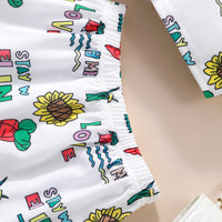 Girls White Printed Short Sleeve Shirt With Skirt Set 2 pc. Sets
