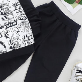 Boys Black Gaming Print Sweatshirt With Joggers Sets Sets