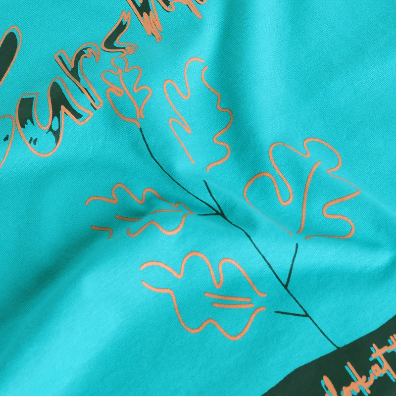 Girls Sea Green Graphic Printed Short Sleeve T-shirts With Elasticated Legging Sets Sets