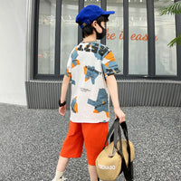 Boys White Graphics Short Sleeves T-Shirt With Shorts Sets Sets