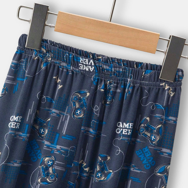 Boys Blue Gaming Print T-Shirt With Shorts And Pajama Set Sets