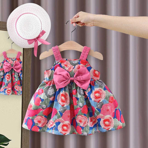 Girls Sleeveless Floral Printed Dress With Bow Casual Dresses   