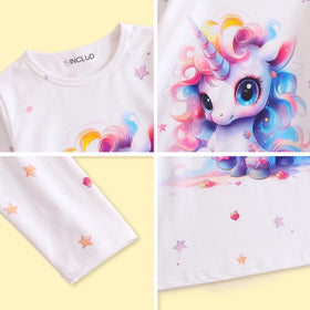 Girls White Unicorn Printed T-Shirt Dress Casual Dresses