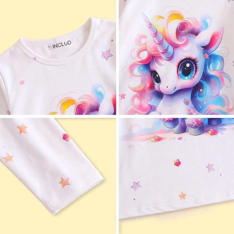 Girls White Unicorn Printed T-Shirt Dress Casual Dresses
