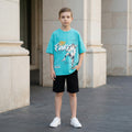 Boys Light Blue Graphics Short Sleeves Oversized T-Shirt With Shorts Set Sets Light Blue 5-6 Y