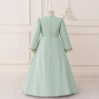 Girls Mint Green Long Sleeves Embroidered Maxi Dress Casual Dresses