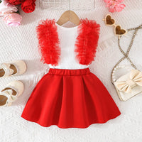 Girls Red Ruffle Top With Skirt Sets Sets