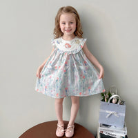Girls Light Blue Mermaid Print Ruffle A-Line Dress Casual Dresses Light Blue 1-2 Y